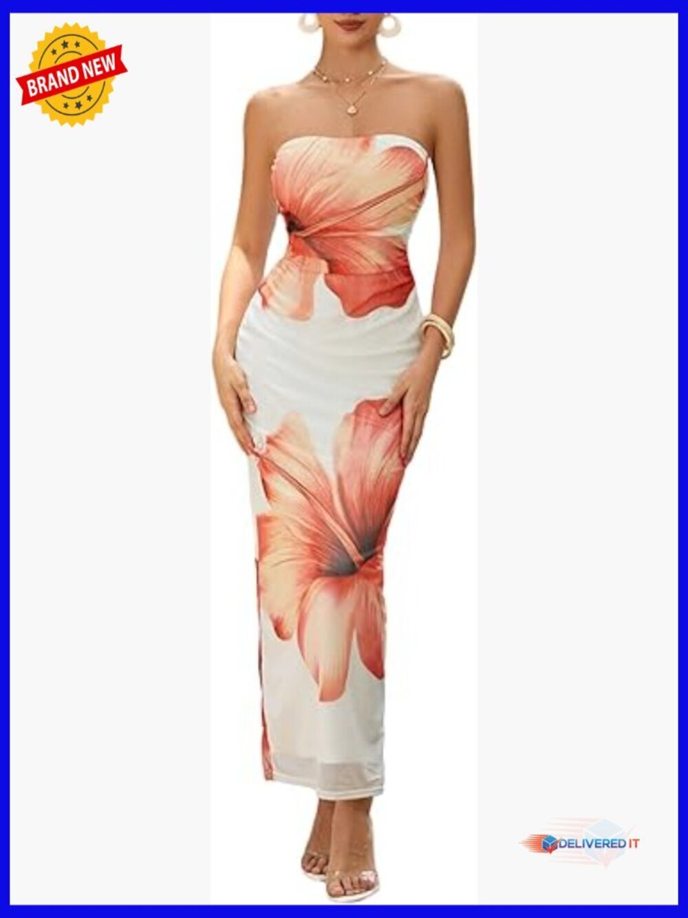 Floral Strapless Bodycon Maxi Dress Summer Mesh Tube Top